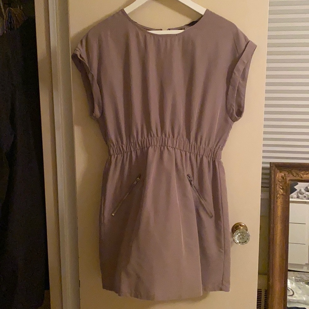 Beige elastic waist dress.